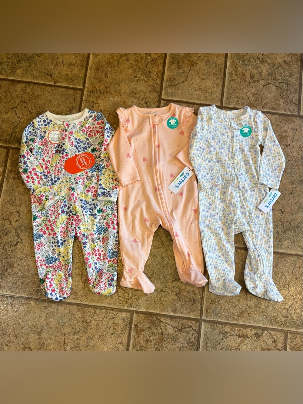 NWT *Bundle of 3* infant girls Carters Sleep N Plays sz 6-9M